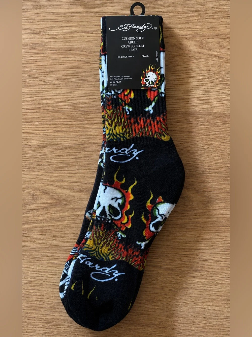 Ed Hardy 3 Pack Crew Socks with Heart Tiger & Skull Tattoo Motifs